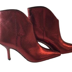 Marc Fisher Metallic Red Heeled Boots NWOT